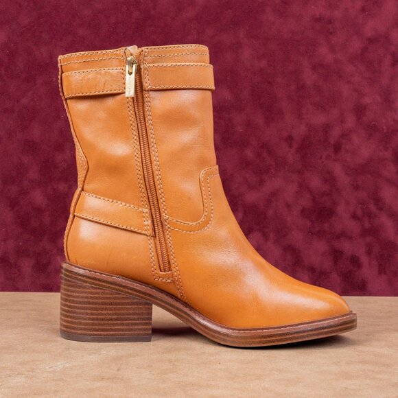Vince Camuto Women Vergila Caramel Leather Moto Biker Chunky Boots Size 8.5 - Picture 8 of 8